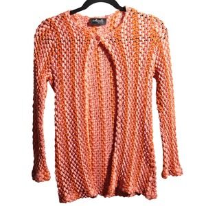 Vintage‎ 90s Y2K Orange Pink 1 Button Open Cardigan Knit Sweater Boho Festival M